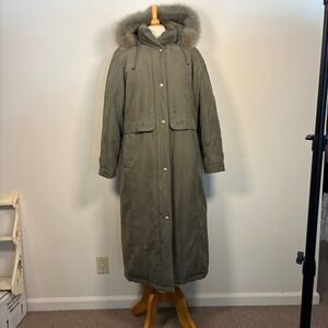Vintage Utex Design Puffer Coat Long Parka faux fur trim hood M Olive Green 90s
